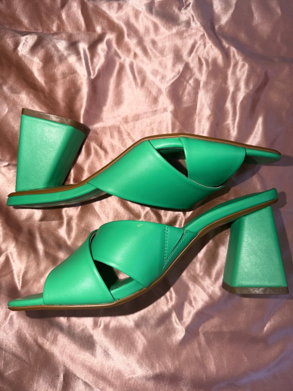 Mix No. 6 Bright Green Crisscross Block Heel Mules